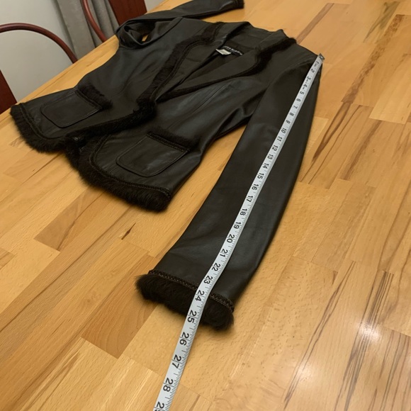 Bianca Nygard genuine leather with genuine fur trim one button blazer brown 6 - Picture 14 of 15